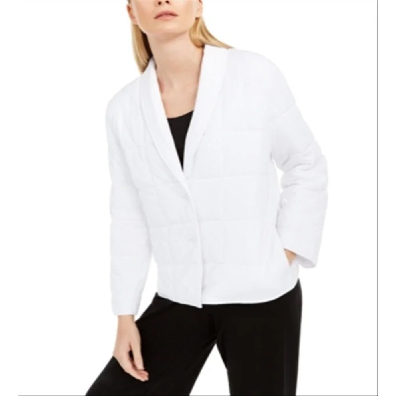 women's elegant cape coat -Eileen Fisher Women's Shawl Collar Quilted Jacket White Size Small