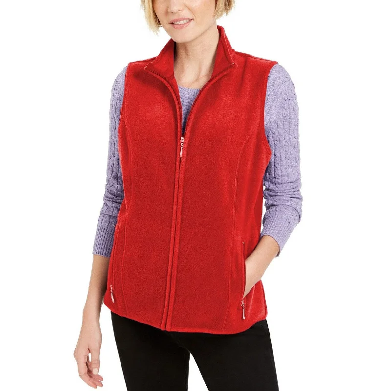 ladies' insulated ski jacket -Karen Scott Women's Sport Zip-Up Zeroproof Fleece Vest Bright Red Size X-Large - XL