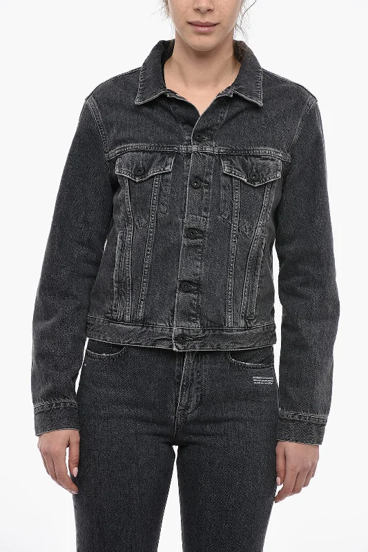 women's mid-length wool coat -Off-White Regular Fit CORPORATE Denim Jacket