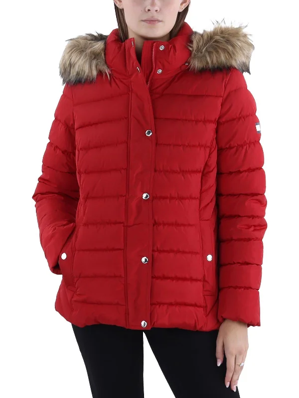 ladies' fleece zip-up jacket -Womens Insulated Removable Hood Puffer Jacket