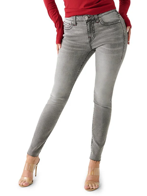 classic straight-fit jeans for women -Jennie Curvy Womens Mid-Rise Raw Hem Skinny Jeans