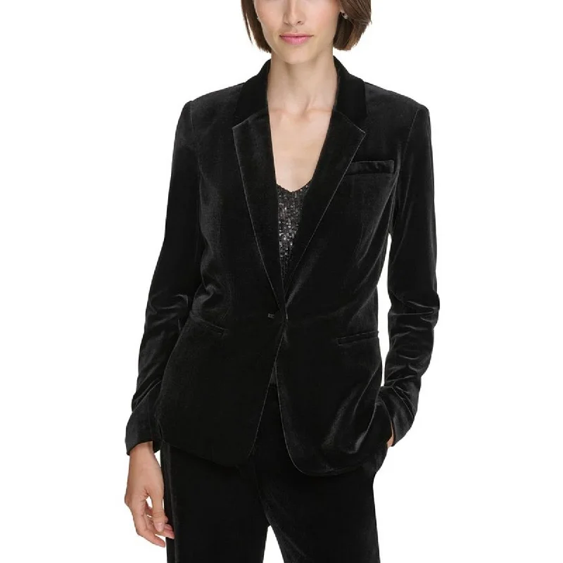 ladies' lightweight anorak coat -Calvin Klein Womens Petites Velvet Business One-Button Blazer