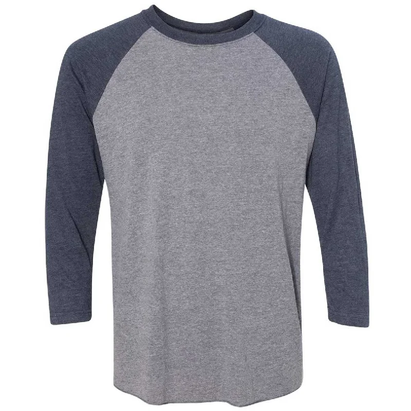 women's off-shoulder top -Next Level Unisex Vintage Navy/Premium Heather Triblend 3/4-Sleeve Raglan Tee