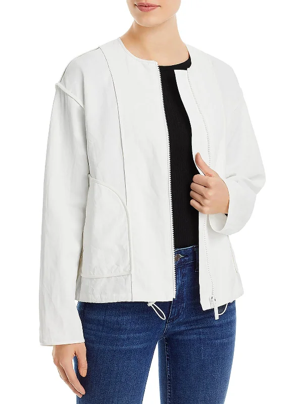 ladies' cashmere overcoat -Womens Linen Short Bomber Jacket