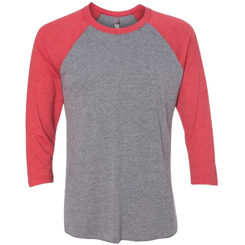 women's button-up shirt -Next Level Unisex Vintage Red/Premium Heather Triblend 3/4-Sleeve Raglan Tee