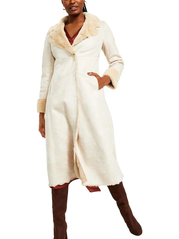 women's lightweight jacket -Womens Faux Fur Lined Maxi Walker Coat