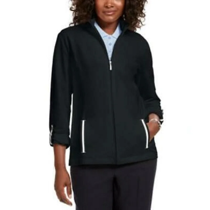 lightweight packable jacket for women -Karen Scott Women's Sport French Terry Ribbon-Trim Jacket Black Size Extra Large