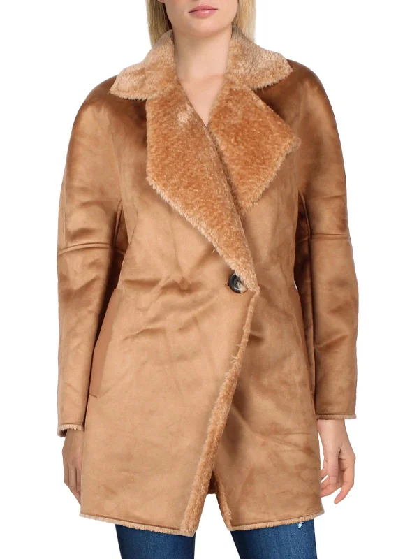 classic women's wool coat -Womens Midi Warm Faux Fur Coat