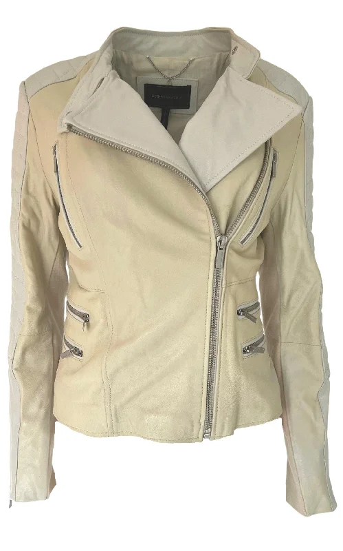 elegant wool cape for women -Biker Two Tone Leather Jacket