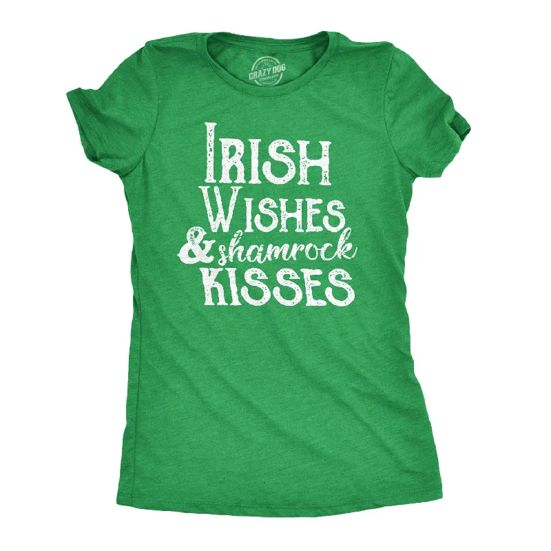 cute graphic tee for ladies -Irish Wishes And Shamrock Kisses Women's T Shirt