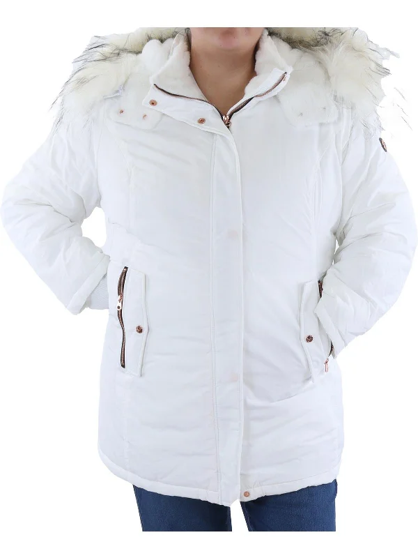 versatile casual coat for women -Plus Womens Insulated Faux Fur Hood Anorak Jacket