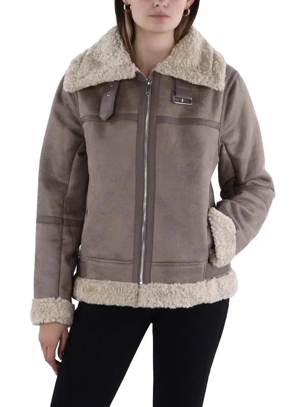 stylish leather jacket for women -Womens Faux Fur Lined Cold Weather Leather Jacket