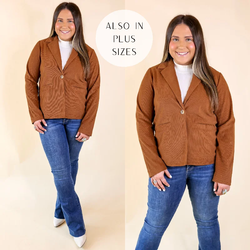 military-style coat for women -New York Groove Corduroy Blazer in Brown