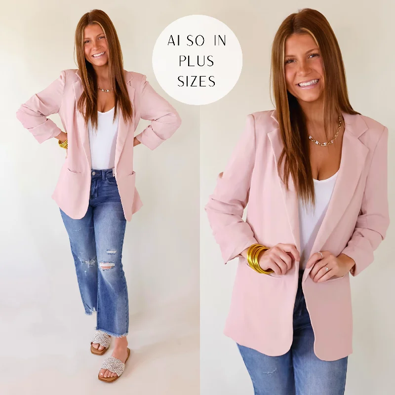 cozy teddy coat for ladies -No Bad Angle Blazer With Pockets in Blush Pink