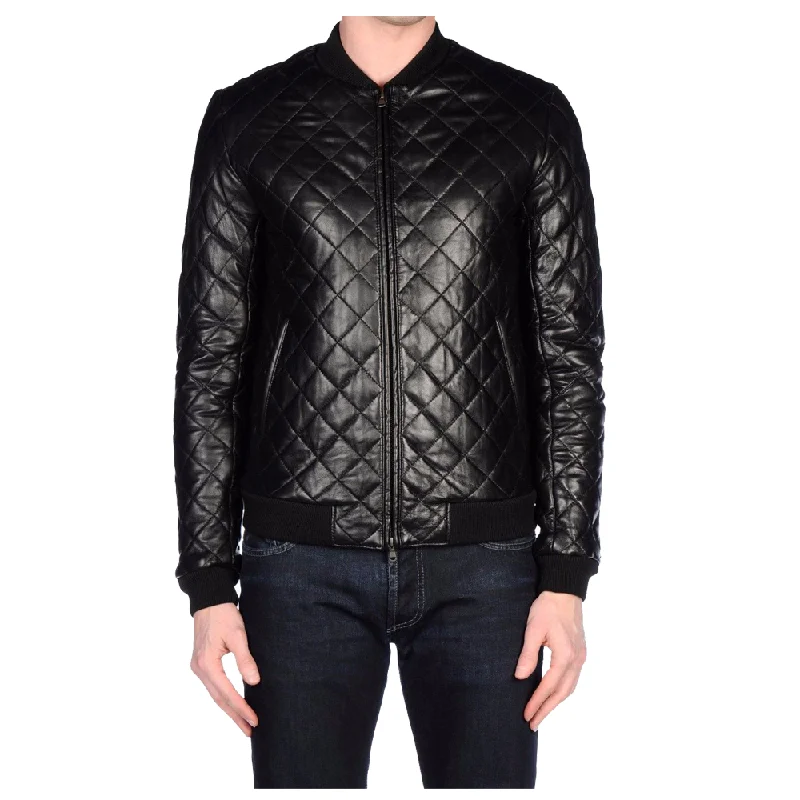 women's cropped bomber jacket -Slim Fit Fashion Black Leather Jacket Men