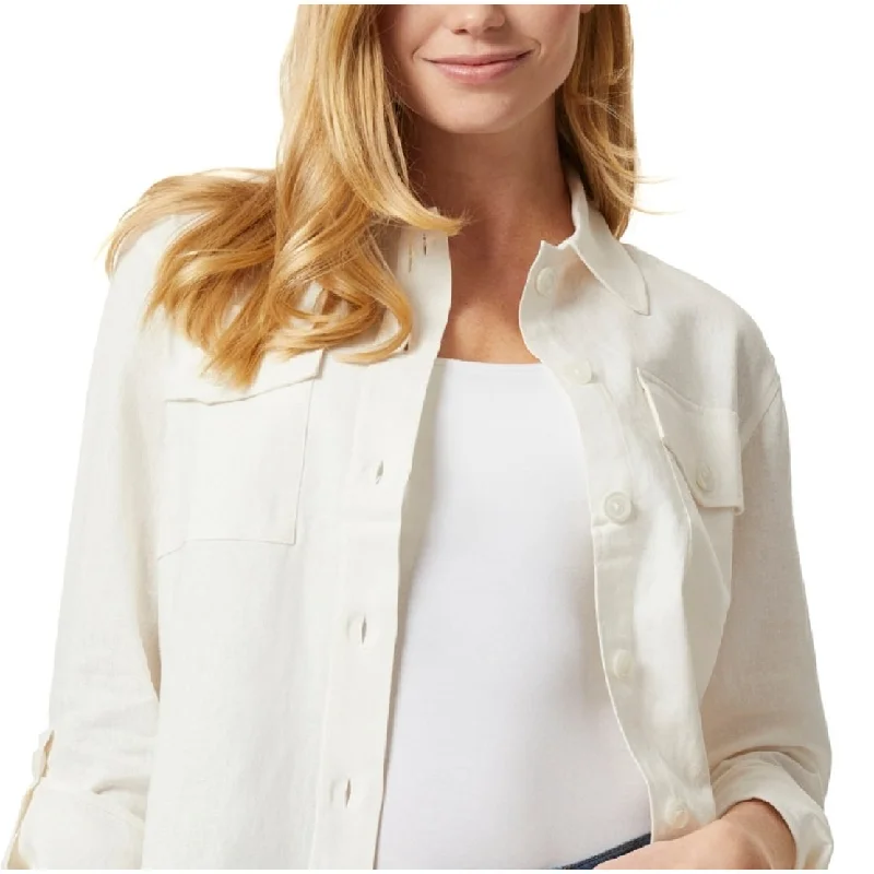 lightweight quilted jacket for women -Jones New York Women's Shacket With Rolled Tab Jacket White Size X-Large