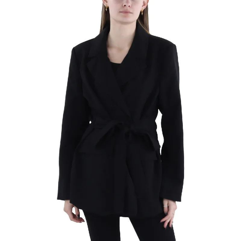 ladies' fur-lined jacket -Bagatelle Womens Belted Business Open-Front Blazer