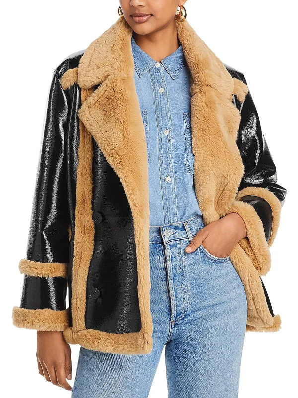 women's varsity bomber jacket -Filpa Womens Faux Shearling Trim Heavy Trucker Jacket