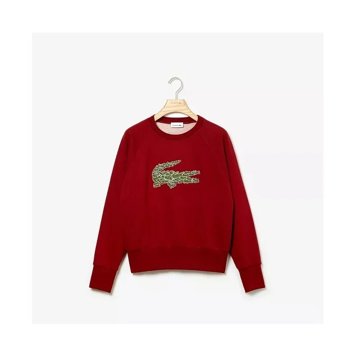 women's travel-friendly jacket -Lacoste Women's Long Sleeve All Over Croc Brush Fleece Sweatshirt Wine Size 36