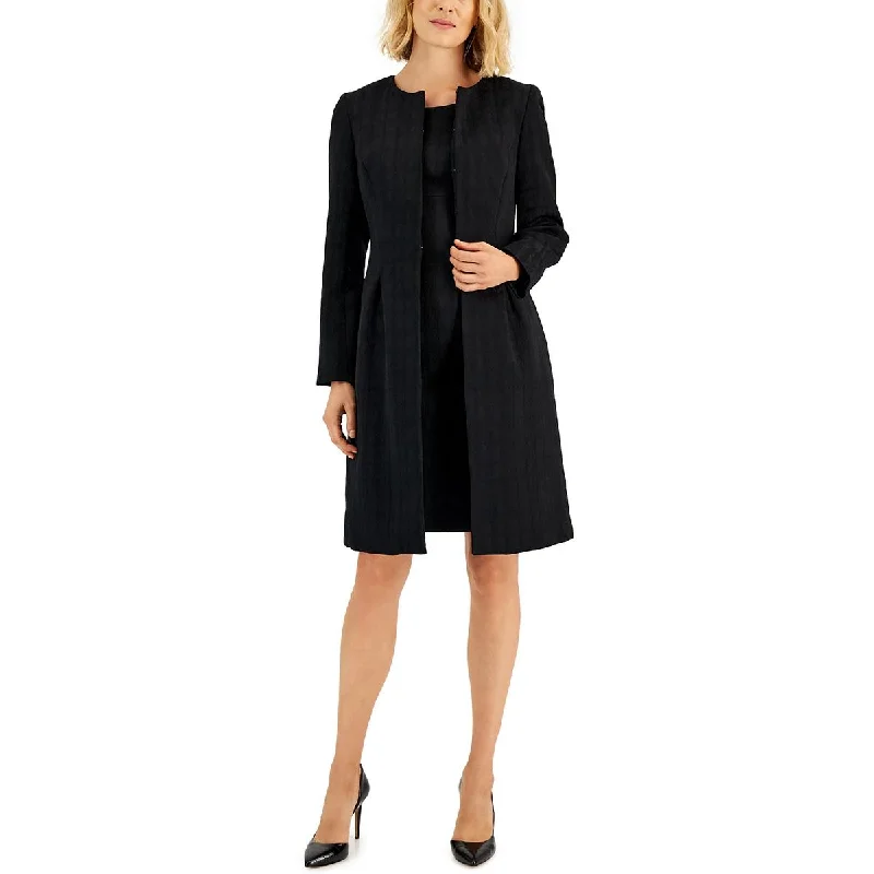 ladies' quilted coat -Le Suit Womens Jacquard Long Sleeves Collarless Blazer