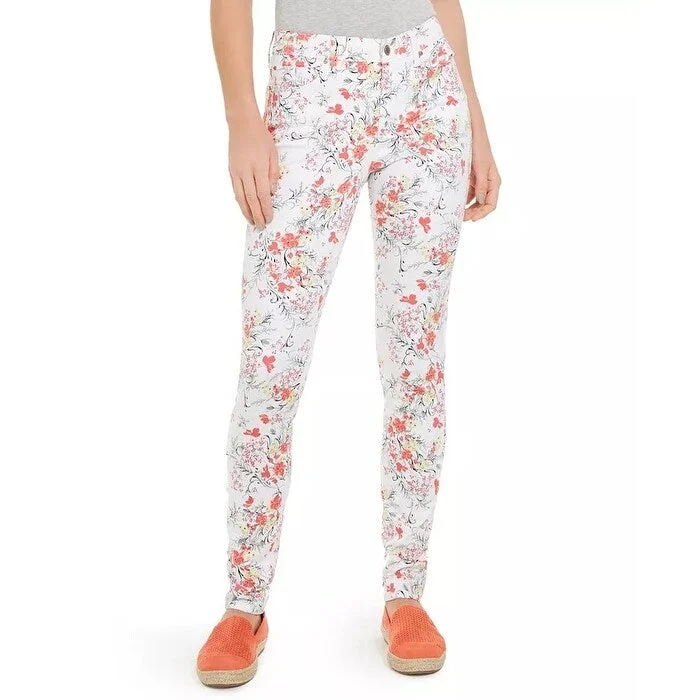 ladies' relaxed wide-leg denim -Charter Club Women's Floral Print Lexington Jeans White Size 12