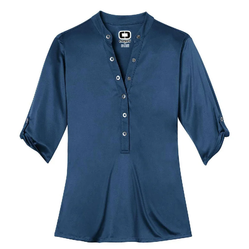 fashionable twisted hem top for women -OGIO Women's Blue Indigo Crush Henley