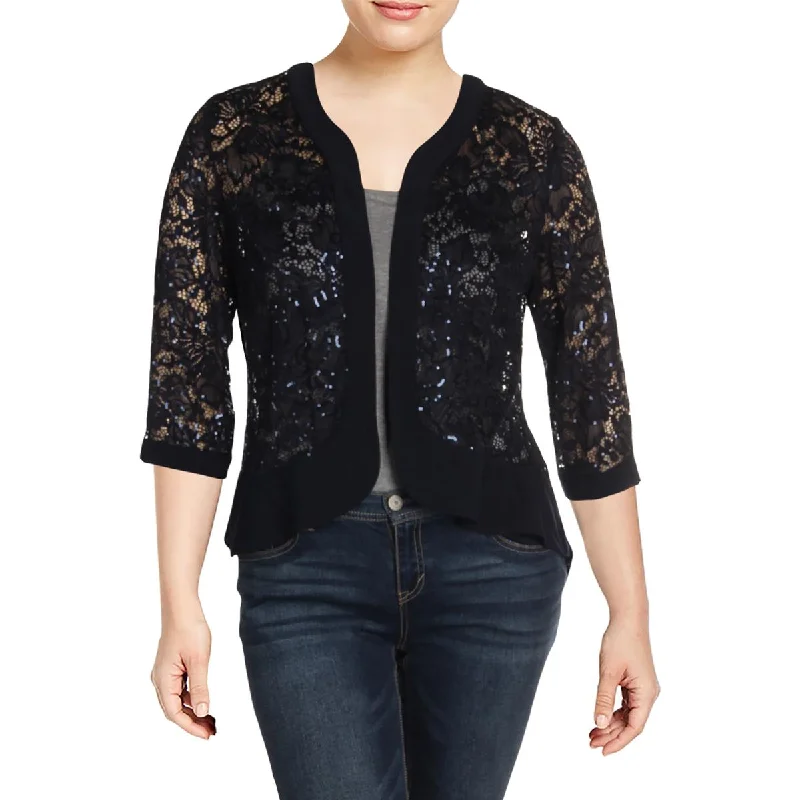 casual oversized shacket for women -R&M Richards Womens Lace 3/4 Sleeves Open-Front Blazer