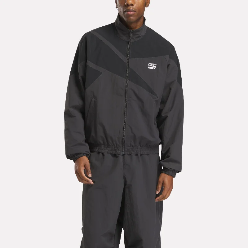 oversized women's coat -Reebok X Obey Track Jacket Washed Black