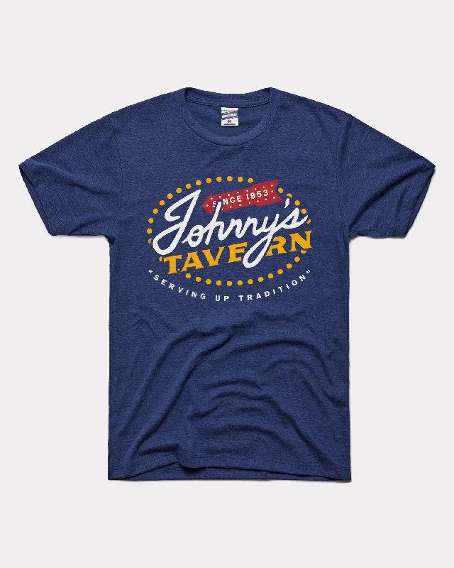 stylish ruffle blouse for women -Johnny's Tavern Serving Tradition Navy T-Shirt