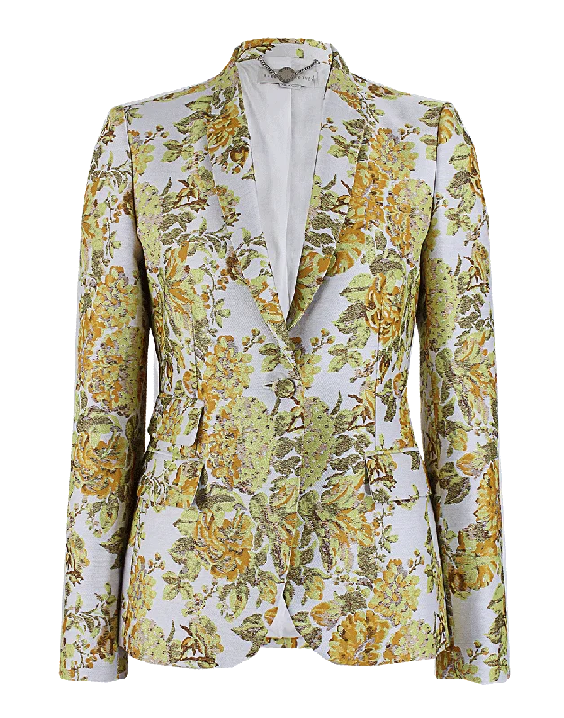 women's faux fur coat -Jacquard Floral Tailored Jacket