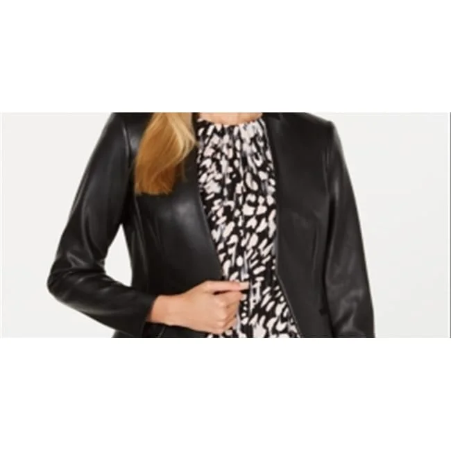 women's relaxed boyfriend blazer -Calvin Klein Women's Asymmetrical Faux Leather Jacket Black Size 4