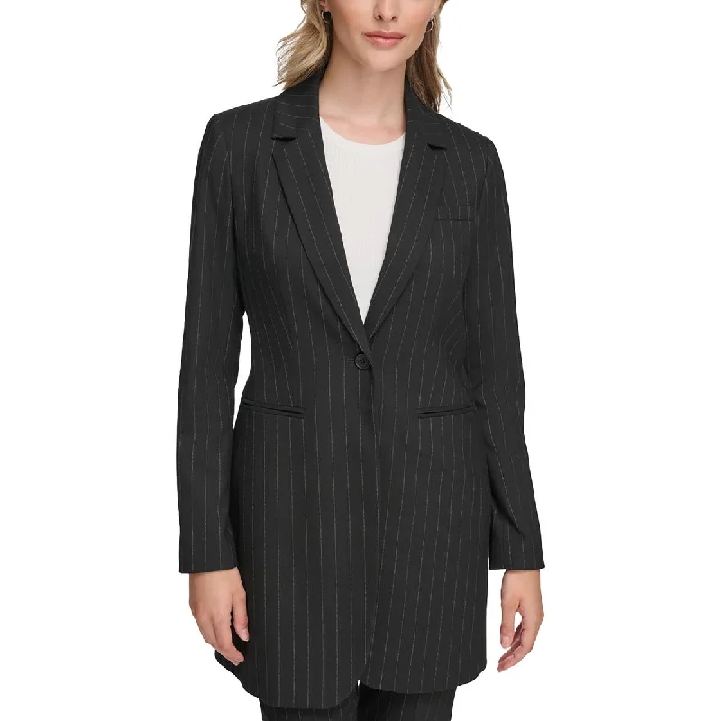 stylish houndstooth coat for women -Calvin Klein Womens Stiped Business One-Button Blazer