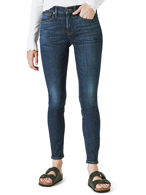 comfy pull-on stretch jeans for women -Womens Mid-Rise Dark Wash Skinny Jeans