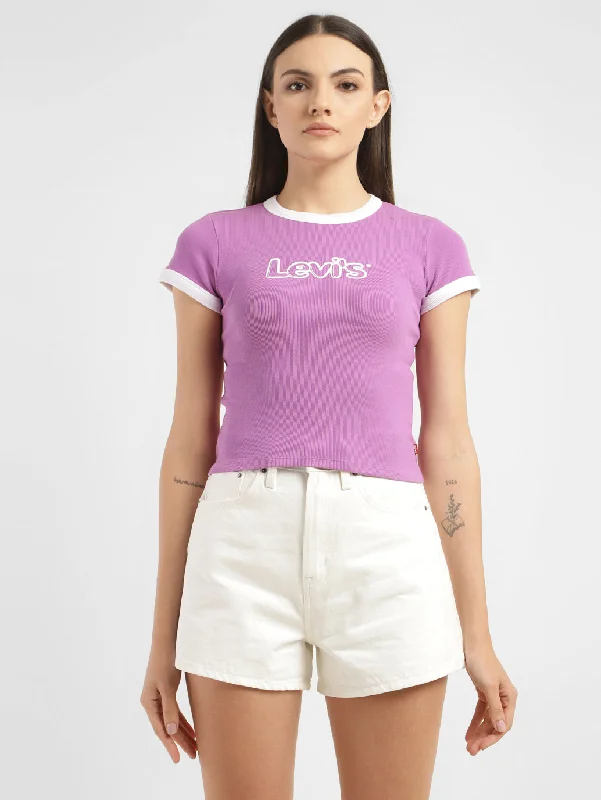 casual scoop neck t-shirt for women -Women's Brand Logo Slim Fit T-shirt