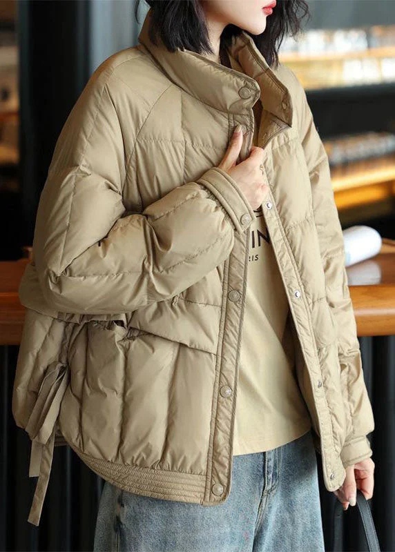 women's teddy bear coat -Beige Duck Down Canada Goose Jacket Side Open Oversized Winter