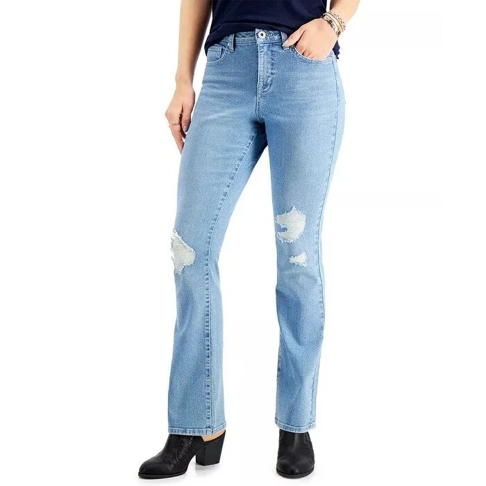 comfortable stretch mom jeans for women -Style & Co Women's Ripped High Rise Bootcut Jeans Blue Size 16