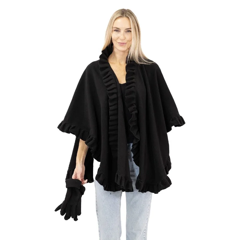 urban streetwear jacket for women -Shirley Shawl Cozy Coat and Gloves Set