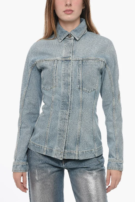 ladies' quilted coat -Alaia Fitted Denims Jacket with Visible Stitchies