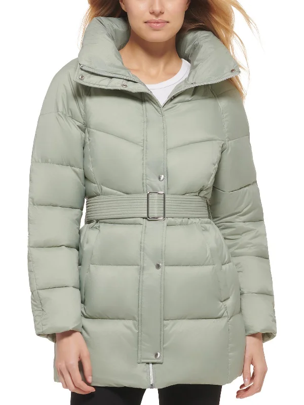 luxury designer winter coat for women -Womens Insulated Belted Puffer Jacket