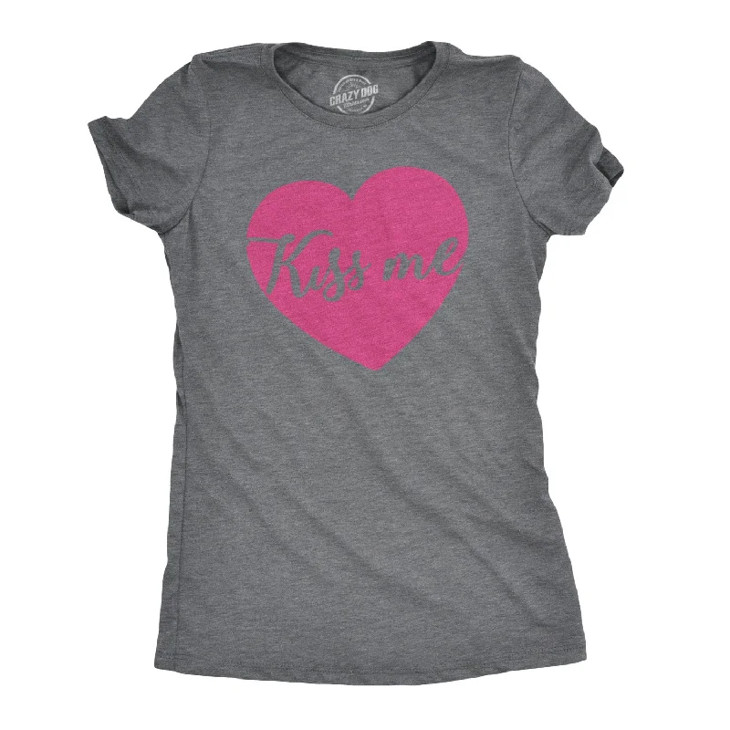 trendy gathered sleeve top for ladies -Kiss Me Script Heart Women's T Shirt