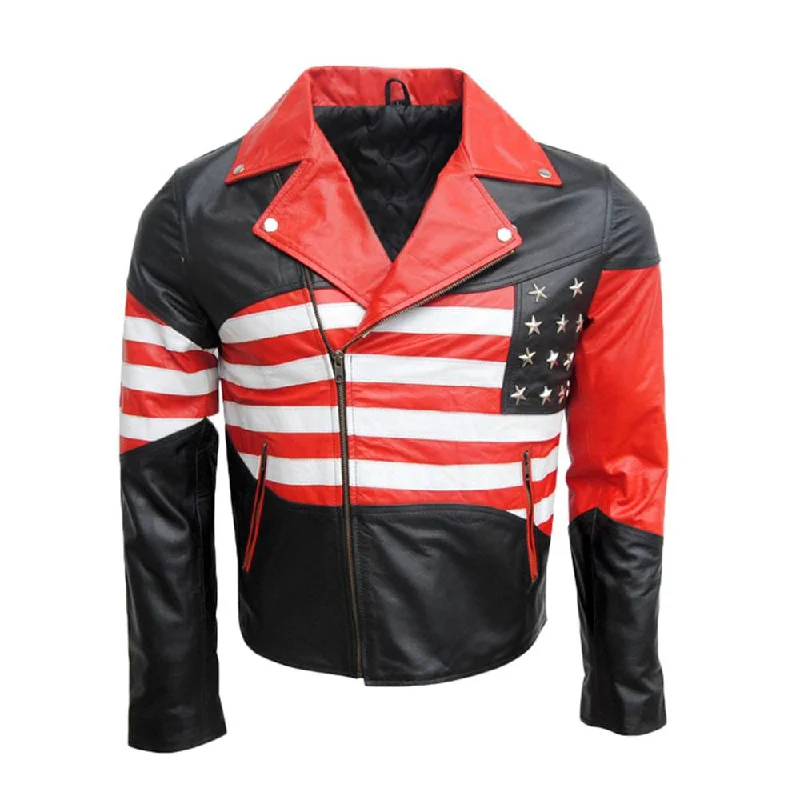 luxury designer winter coat for women -Men American flag Biker Leather Jacket