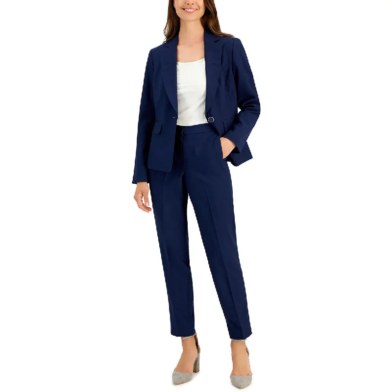 ladies' fleece zip-up jacket -Le Suit Womens Petites Knit Long Sleeves One-Button Blazer