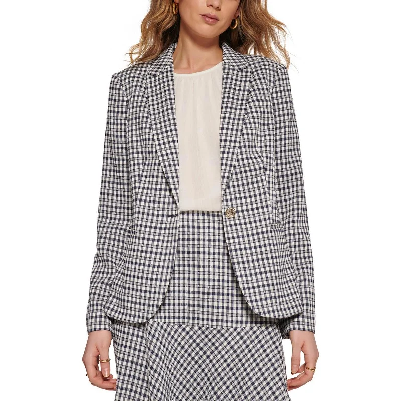 stylish fleece-lined coat for women -Tommy Hilfiger Womens Plaid Collar One-Button Blazer