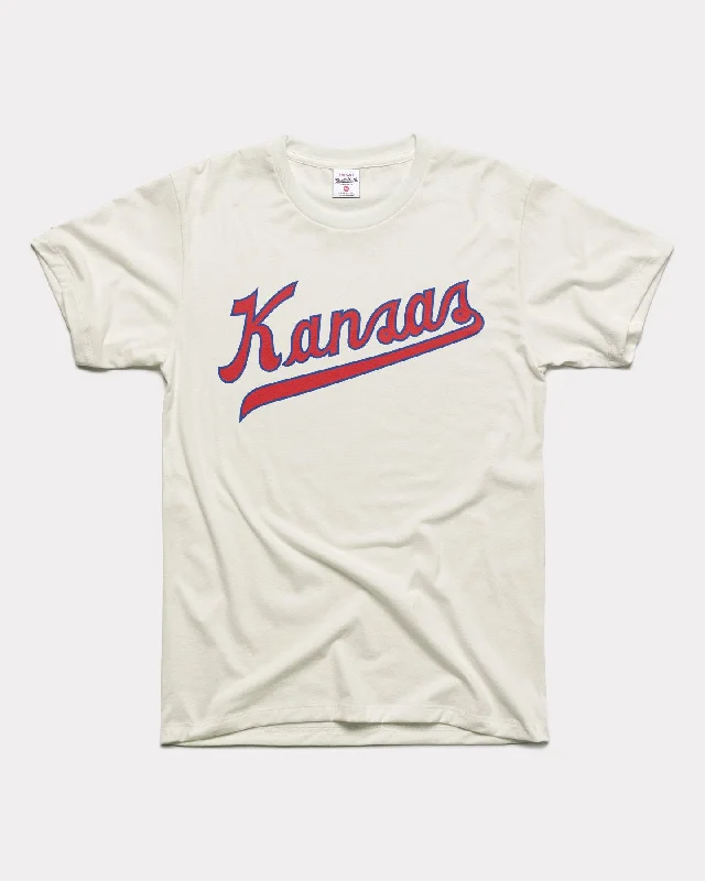 comfortable bamboo fabric top for women -Kansas Jayhawks Script Vintage White T-Shirt