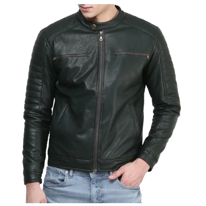 women's hooded winter jacket -Cafe Racer Leather Jacket