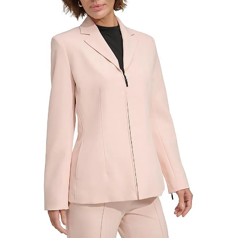 soft touch sherpa coat for women -DKNY Womens Solid  Double-Breasted Blazer