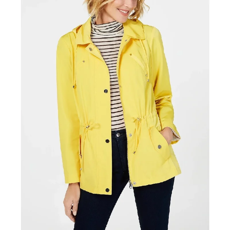 ladies' fur-lined jacket -Charter Club Women's Petite Anorak Rain Jacket Yellow Size Medium