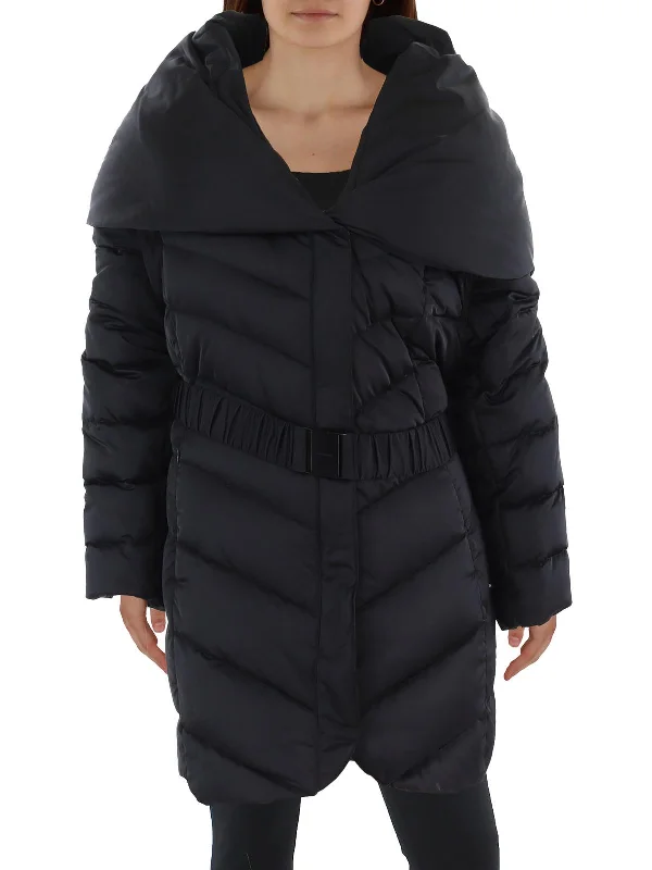 elegant wool cape for women -Plus Womens Insulated Shawl Collar Quilted Coat