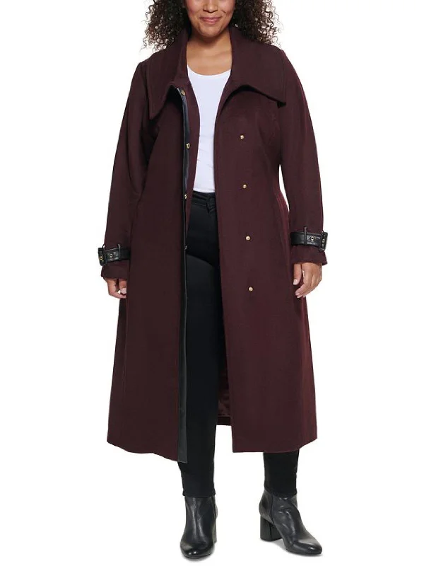 cropped faux leather jacket for women -Plus Womens Wool Blend Belted Wrap Coat