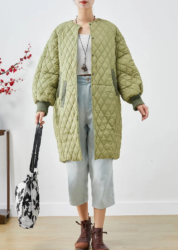 sleek satin bomber jacket for women -Plus Size Green Oversized Plaid Fine Cotton Filled Womens Parka Winter